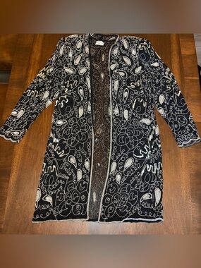 Vintage Judith Ann Creations Women's XS Sheer Open Front Duster Cardigan Beaded